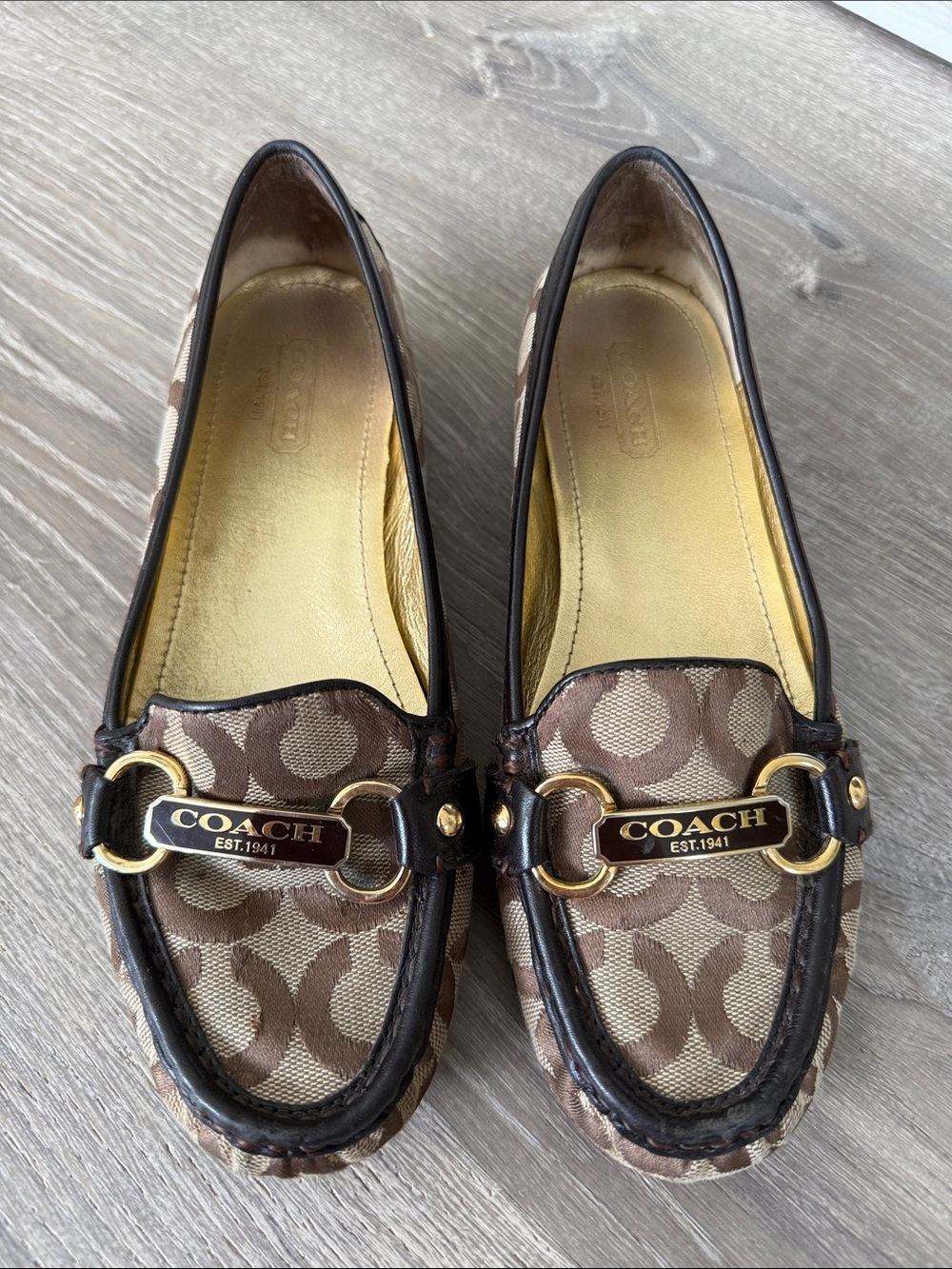 Coach Brown Signature Canvas Horsebit Loafers